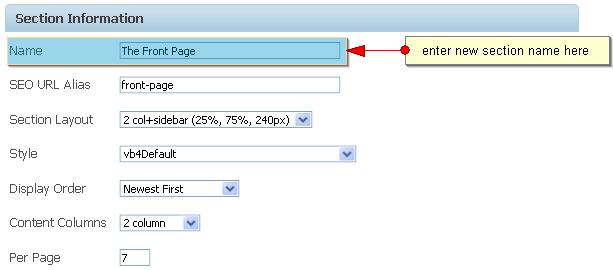 Modification de l'intitul de la section